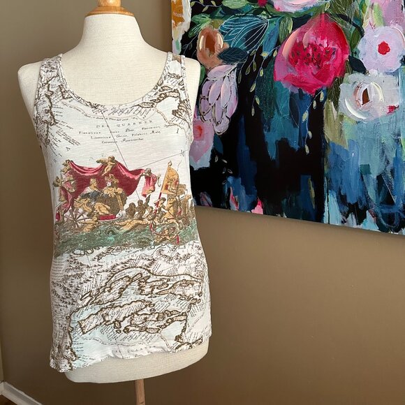 Y2K CAbi Old World Map Tank Women's Size Large (Medium) - Picture 1 of 10